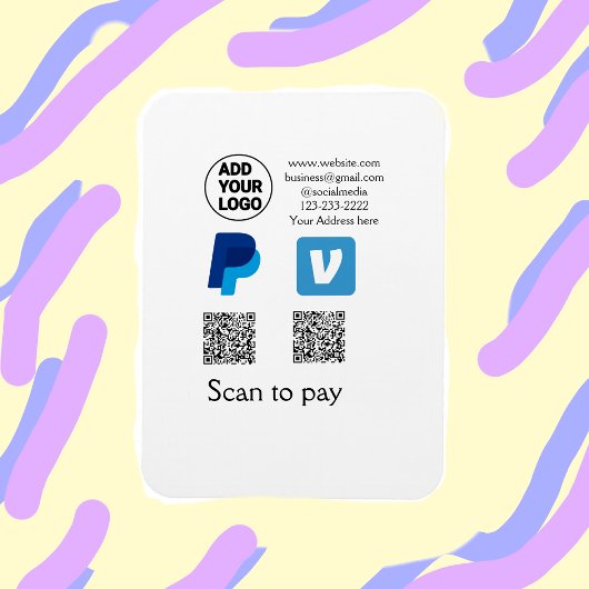 Magnet Flexible Venmo paypal scan pour payer ajouter q r code logo