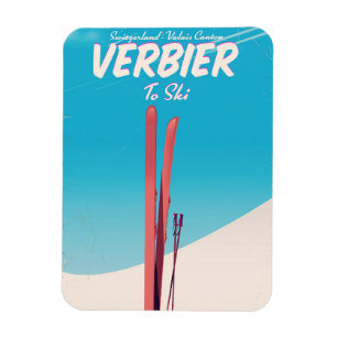 Magnet Flexible Verbier, affiche vintage de voyage de ski de la