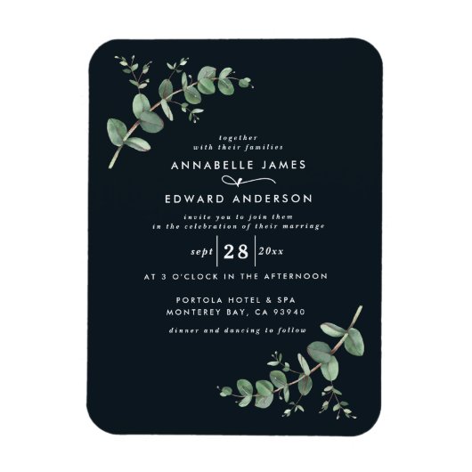 Magnet Flexible Verdure mariage Eucalyptus botanique noir moderne (Vertical)