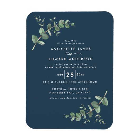 Magnet Flexible Verdure mariage Eucalyptus marine botanique bleu (Vertical)