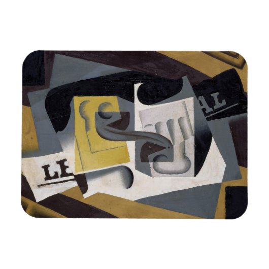 Magnet Flexible Verre et journal, 1917 (huile sur contreplaqué) (Horizontal)