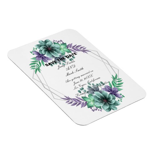 Magnet Flexible Vert Et Violet Aquarelle Floral Enregistrer La Dat (Côté Droit)