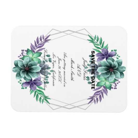 Magnet Flexible Vert Et Violet Aquarelle Floral Enregistrer La Dat (Horizontal)