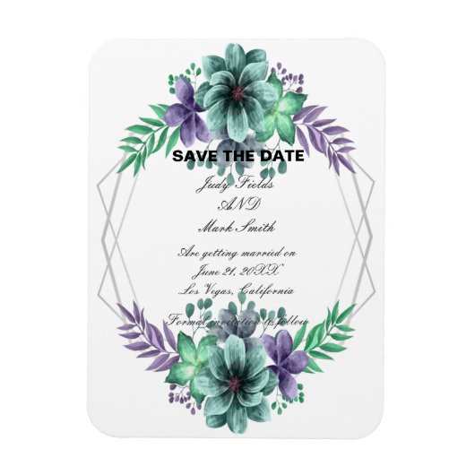 Magnet Flexible Vert Et Violet Aquarelle Floral Enregistrer La Dat (Vertical)