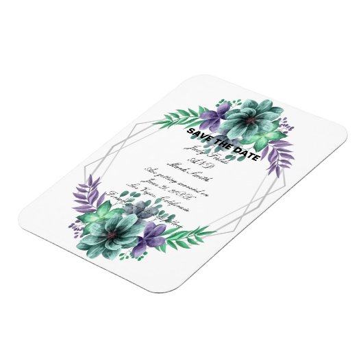 Magnet Flexible Vert Et Violet Aquarelle Floral Enregistrer La Dat (Côté Gauche)