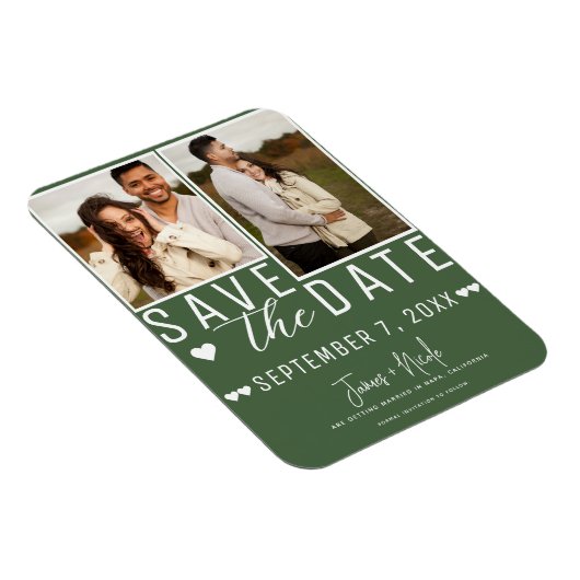 Magnet Flexible Vert moderne Enregistrer la date 2 Mariage photo (Côté Droit)