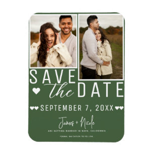 Magnet Flexible Vert moderne Enregistrer la date 2 Mariage photo