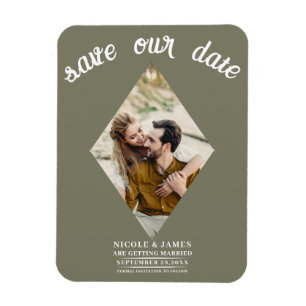 Magnet Flexible Vert olive diamant photo mariage date de sauvegard