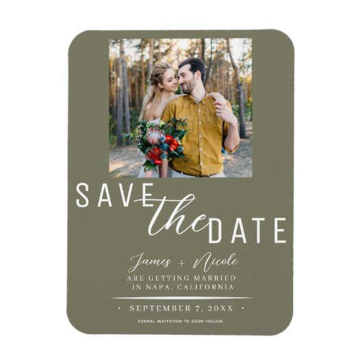Magnet Flexible Vert olive Photo Save the Date Mariage (Vertical)