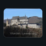 Magnet Flexible Vianden Castle Winter View, Luxembourg<br><div class="desc">Le magnifique château romantique de Vianden dans le nord du Luxembourg. Lit par un doux soleil d'hiver. Ce château médiéval fortifié fut construit du XIe au XIVe siècle. Il présente à la fois des styles architecturaux romans et gothiques. Un souvenir parfait de votre voyage au Luxembourg.</div>