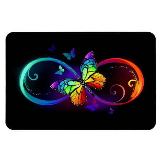 Magnet Flexible Vibrant infinity with rainbow butterfly on black (Horizontal)
