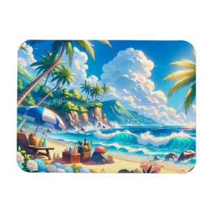 Magnet Flexible Vibrant Tropical Island Beach Aquarelle