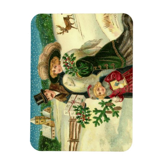 Magnet Flexible Victorian Famy in the snow Christmas scene (Vertical)