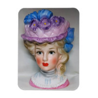 Victorian Lady Head Vase Pink & Purple Floral Hat
