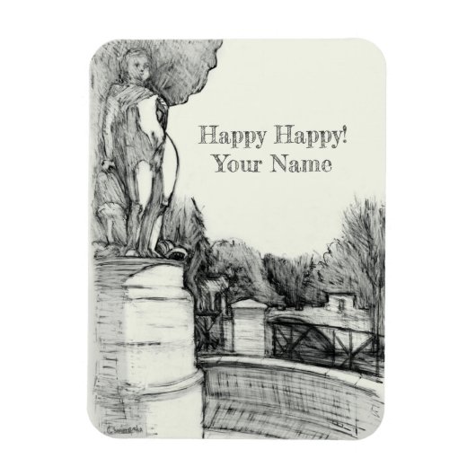 Magnet Flexible Vieille fontaine dans le parc avec garçon sculpté (Vertical)