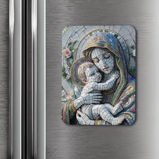 Magnet Flexible Vierge Marie et bébé Jésus | Statue mosaïque