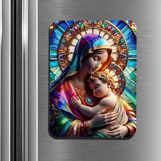 Magnet Flexible Vierge Marie et Bébé Jésus Vitrail