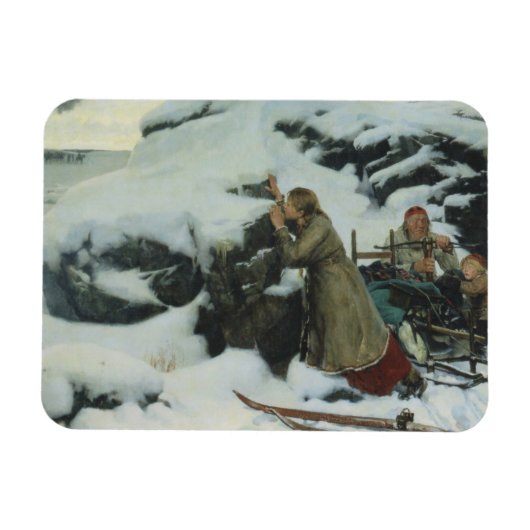Magnet Flexible Village brûlé en hiver (par Albert Edelfeue) (Horizontal)