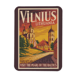 Magnet Flexible Vilnius Lituanie Illustration Voyage Art Vintage