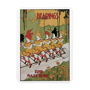 Magnet Flexible Vintage Art Nouveau, Bicyclette Tandem