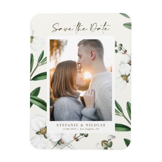 Magnet Flexible Vintage Fleur blanche Photo botanique Enregistrer (Vertical)