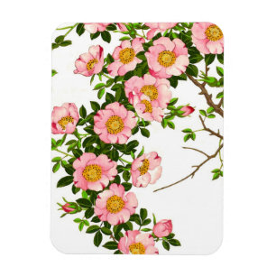 Magnet Flexible Vintage fleurs de cerises japonaises, rose et or