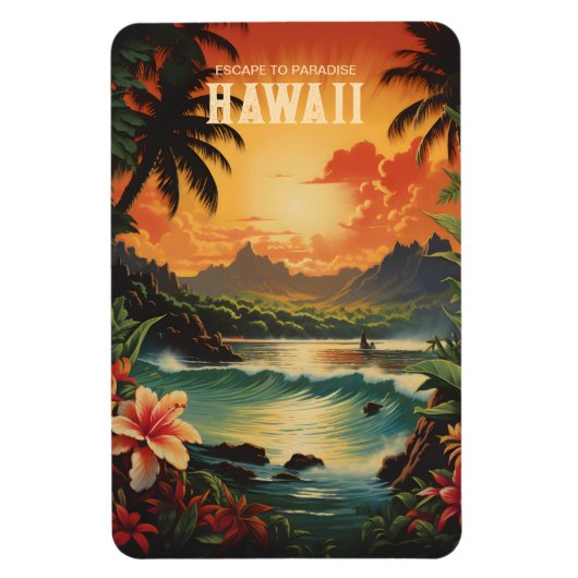 Magnet Flexible Vintage Hawaii Beach Travel Art (Vertical)