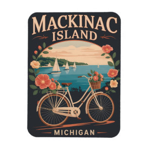 Magnet Flexible Vintage Mackinac Island Michigan avec vélo Fleurs