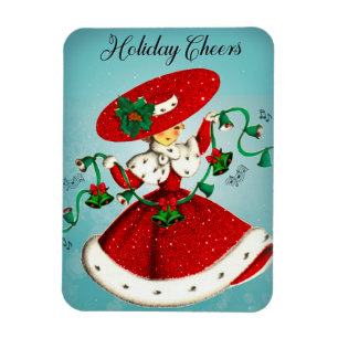Magnet Flexible Vintage Noël cloches vertes rouge parties scintill