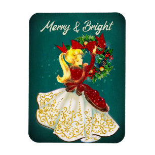 Magnet Flexible Vintage Noël couronne rouge or parties scintillant
