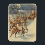 Magnet Flexible Vintage Noël Père Noël Sleigh avec Reindeer<br><div class="desc">Illustration vintage Victorian Joyeux Noël scène avec le Père Noël et ses rennes livrant des jouets le soir de Noël. Père Noël survole la neige pendant une nuit d'hiver fraîche avec une pleine lune dans le ciel.</div>