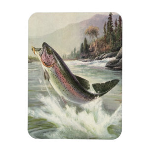 Magnet Flexible Vintage Rainbow Trout Fish, Fisherman Fishing
