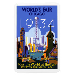 Magnet Flexible Vintage travel poster World's Fair Chicago, 1934,