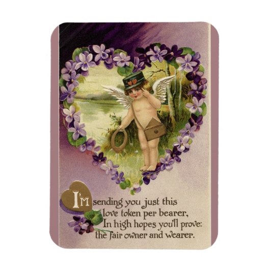 Magnet Flexible Vintage Valentine Cherub et Violettes (Vertical)