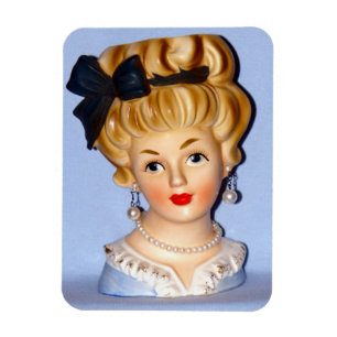 Magnet Flexible Vintage Vase de tête de Dame Ado en Robe Bleue