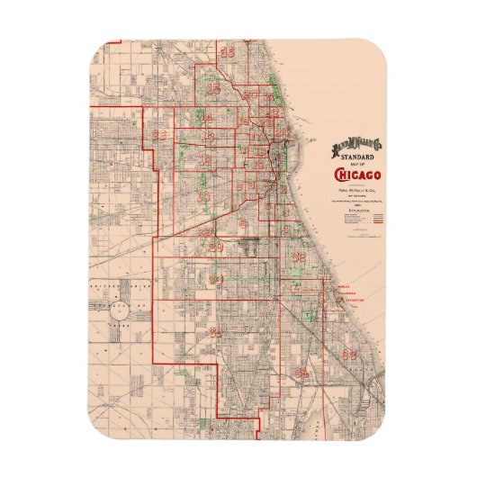 Magnet Flexible Vintage vieille carte de Chicago - 1893 (Vertical)