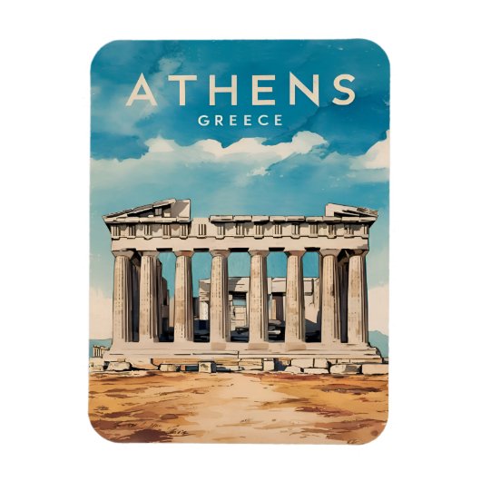 Magnet Flexible Vintage voyage Athènes Grèce Parthenon Rétro (Vertical)