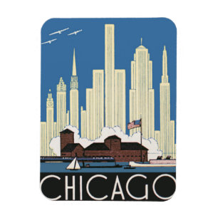 Magnet Flexible Vintage voyage Chicago a tout City Skyline