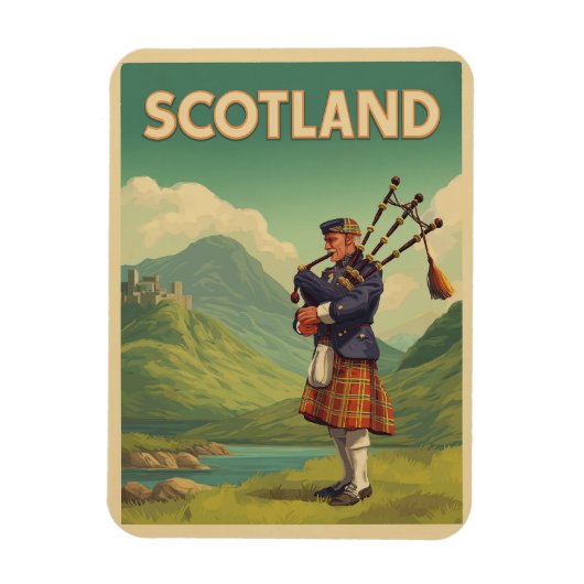 Magnet Flexible Vintage voyage écossais - Highland Bagpiper (Vertical)