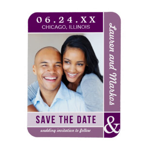 Magnet Flexible Violet Colorblock Mariage Photo Enregistrer la dat