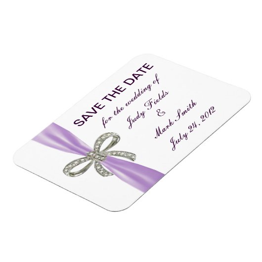 Magnet Flexible Violet Diamond Bow Wedding Enregistrer La Date Mag (Côté Gauche)