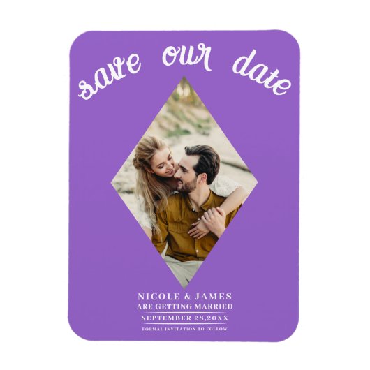 Magnet Flexible Violet Diamond photo mariage Enregistrer la date (Vertical)
