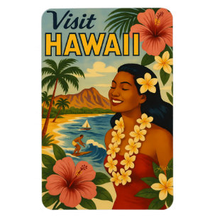 Magnet Flexible Visite Hawaii Tourisme Art Mid Century