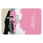 Magnet Flexible Voiture classique rose texte personnalisé (Horizontal)