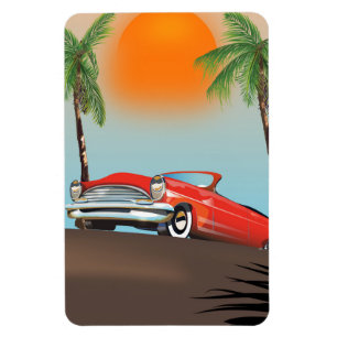 Magnet Flexible Voiture rouge classique vintage au paradis