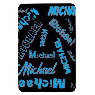 Magnet Flexible Votre nom motif monogramme bleu rouge noir couleur