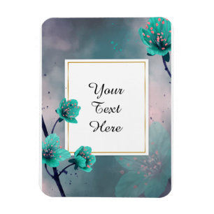 Magnet Flexible Votre texte personnalisé - Fleurs Turquoises perso