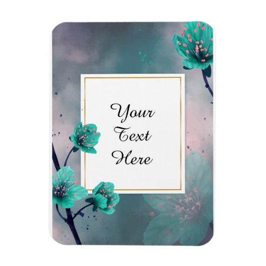 Magnet Flexible Votre texte personnalisé - Fleurs Turquoises perso (Vertical)