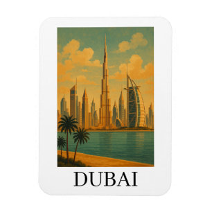 Magnet Flexible Voyage Vintage Dubaï – Skyline Rétro des Émirats A