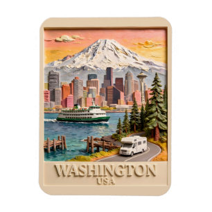Magnet Flexible Vue de la ville de Seattle, Washington, sur fond d